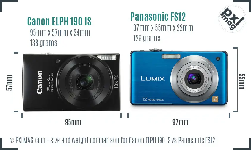 Canon ELPH 190 IS vs Panasonic FS12 size comparison