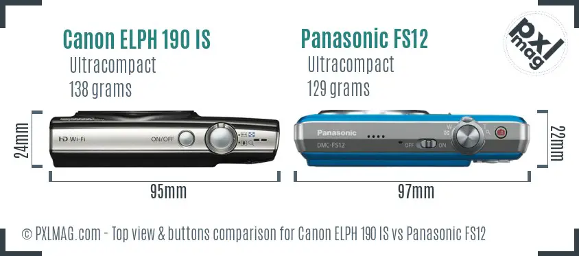 Canon ELPH 190 IS vs Panasonic FS12 top view buttons comparison