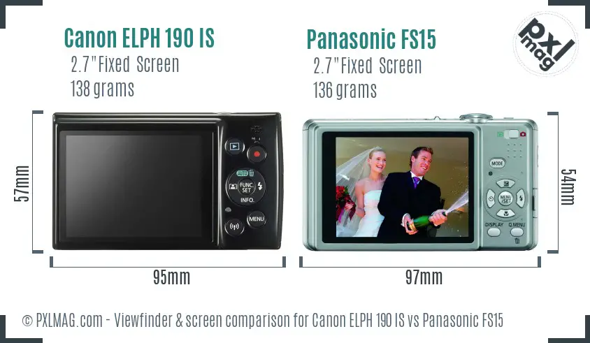 Canon ELPH 190 IS vs Panasonic FS15 Screen and Viewfinder comparison