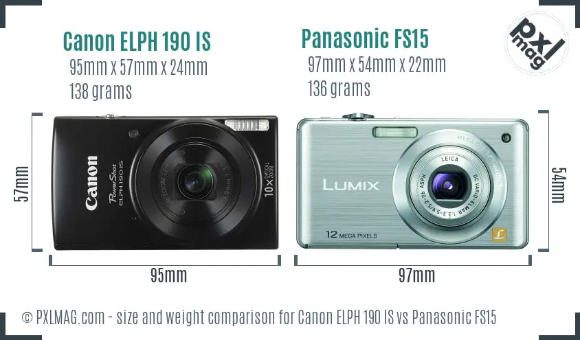 Canon ELPH 190 IS vs Panasonic FS15 size comparison