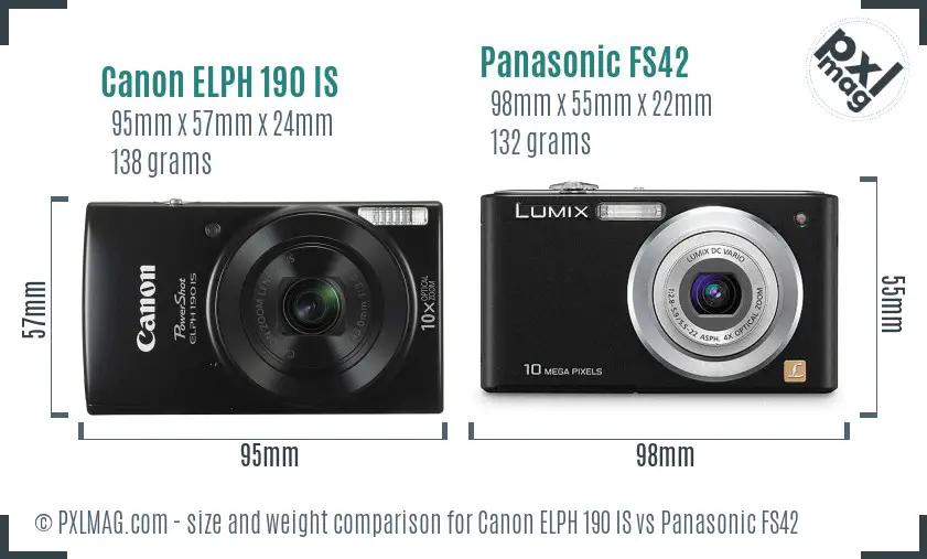 Canon ELPH 190 IS vs Panasonic FS42 size comparison