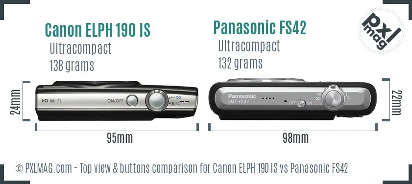 Canon ELPH 190 IS vs Panasonic FS42 top view buttons comparison