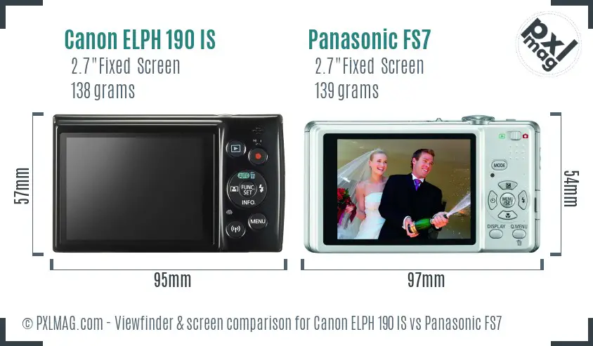Canon ELPH 190 IS vs Panasonic FS7 Screen and Viewfinder comparison