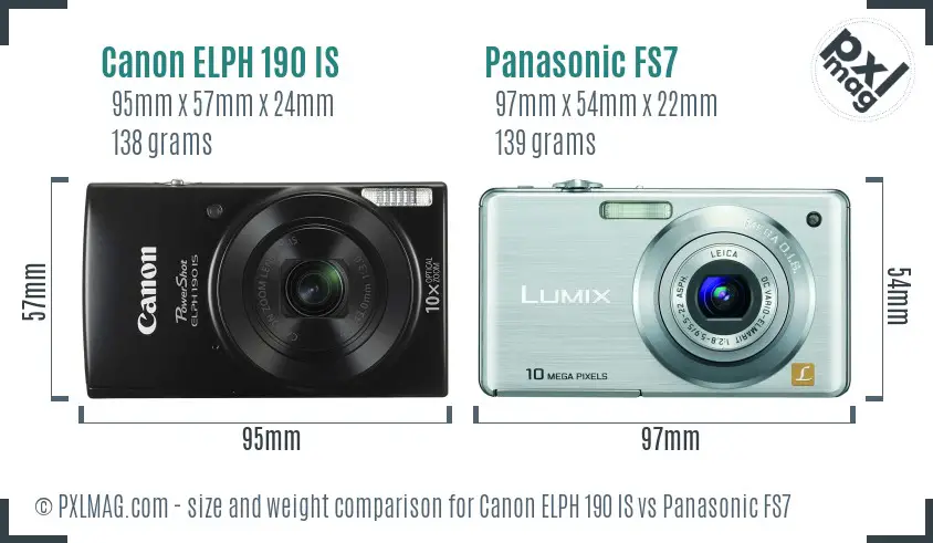 Canon ELPH 190 IS vs Panasonic FS7 size comparison