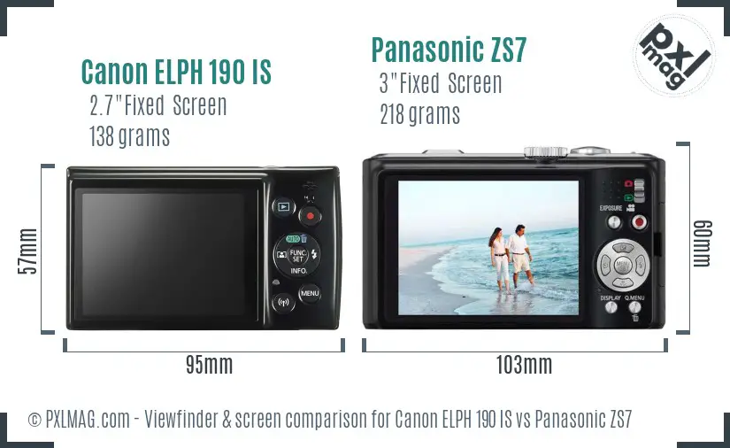 Canon ELPH 190 IS vs Panasonic ZS7 Screen and Viewfinder comparison