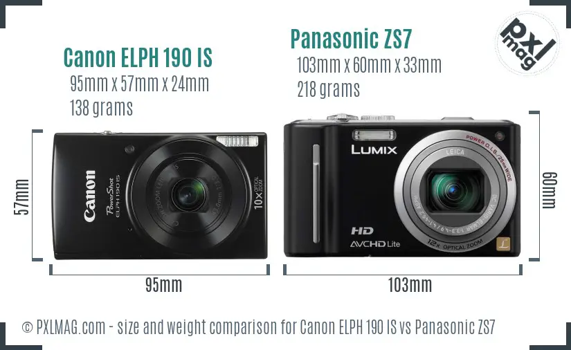 Canon ELPH 190 IS vs Panasonic ZS7 size comparison