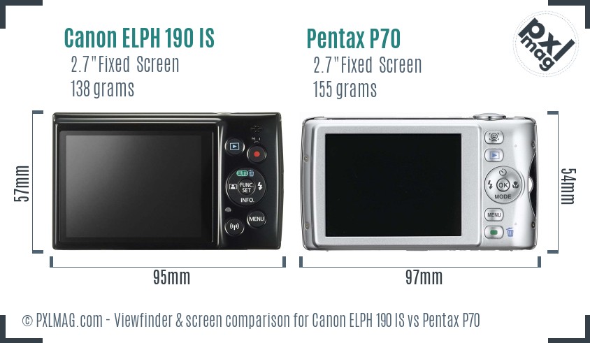Canon ELPH 190 IS vs Pentax P70 Screen and Viewfinder comparison