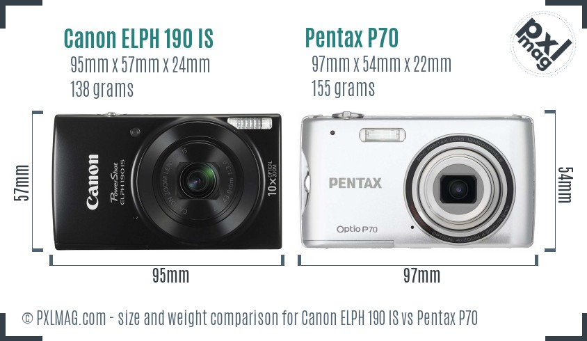 Canon ELPH 190 IS vs Pentax P70 size comparison Canon ELPH 190 IS vs Pentax P70 size comparison