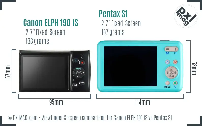 Canon ELPH 190 IS vs Pentax S1 Screen and Viewfinder comparison