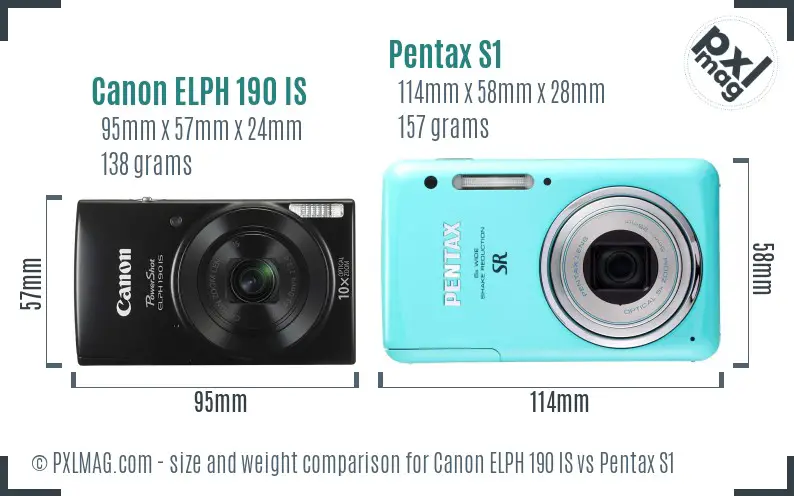 Canon ELPH 190 IS vs Pentax S1 size comparison