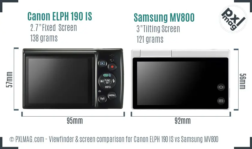 Canon ELPH 190 IS vs Samsung MV800 Screen and Viewfinder comparison