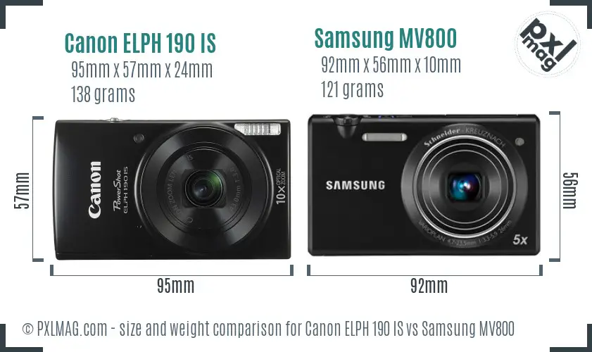 Canon ELPH 190 IS vs Samsung MV800 size comparison