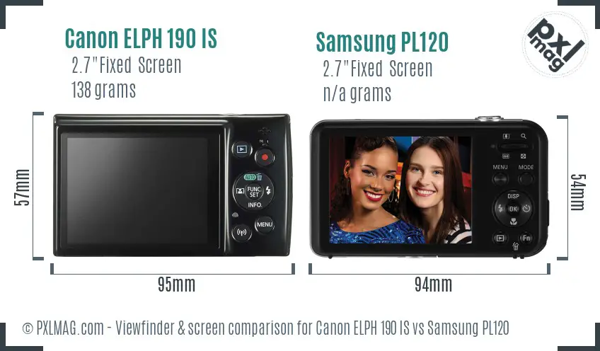 Canon ELPH 190 IS vs Samsung PL120 Screen and Viewfinder comparison