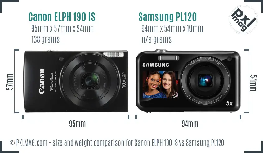 Canon ELPH 190 IS vs Samsung PL120 size comparison