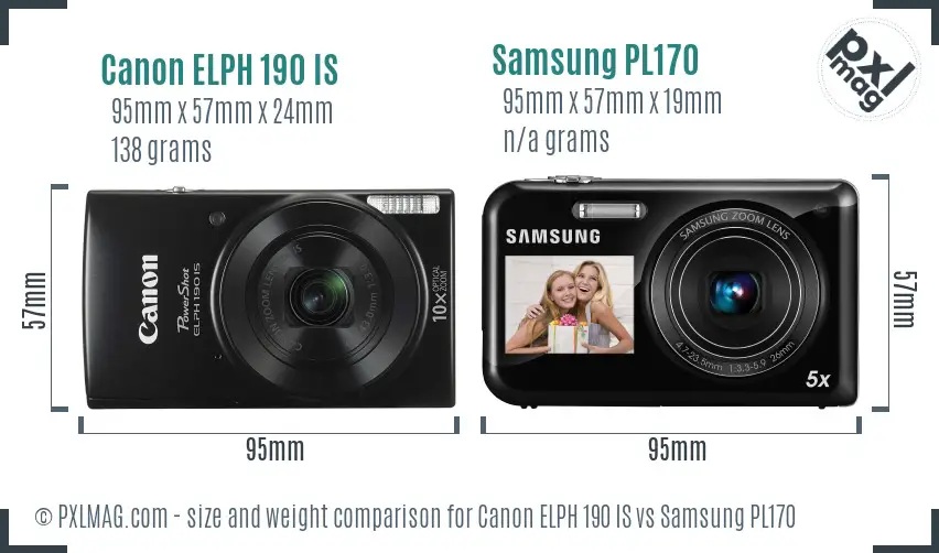 Canon ELPH 190 IS vs Samsung PL170 size comparison Canon ELPH 190 IS vs Samsung PL170 size comparison