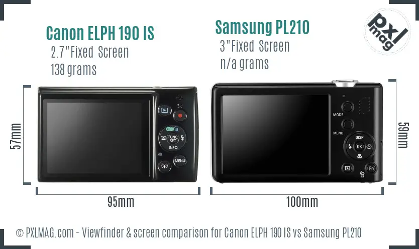 Canon ELPH 190 IS vs Samsung PL210 Screen and Viewfinder comparison