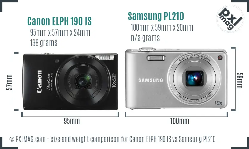 Canon ELPH 190 IS vs Samsung PL210 size comparison