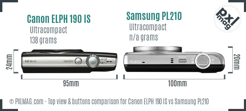Canon ELPH 190 IS vs Samsung PL210 top view buttons comparison