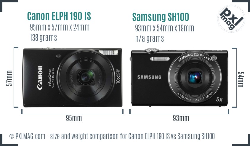 Canon ELPH 190 IS vs Samsung SH100 size comparison Canon ELPH 190 IS vs Samsung SH100 size comparison