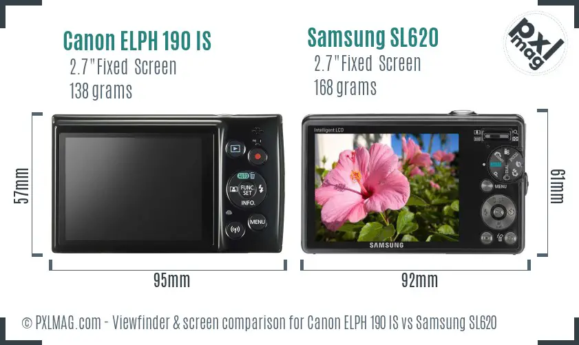 Canon ELPH 190 IS vs Samsung SL620 Screen and Viewfinder comparison