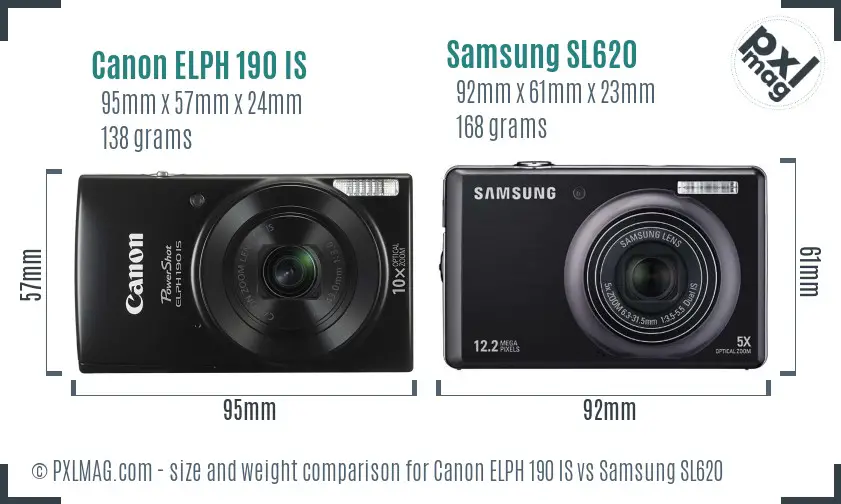 Canon ELPH 190 IS vs Samsung SL620 size comparison
