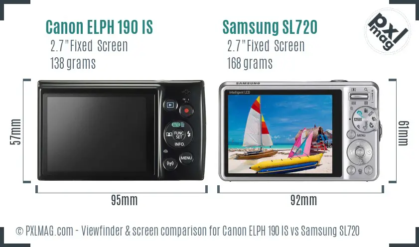 Canon ELPH 190 IS vs Samsung SL720 Screen and Viewfinder comparison
