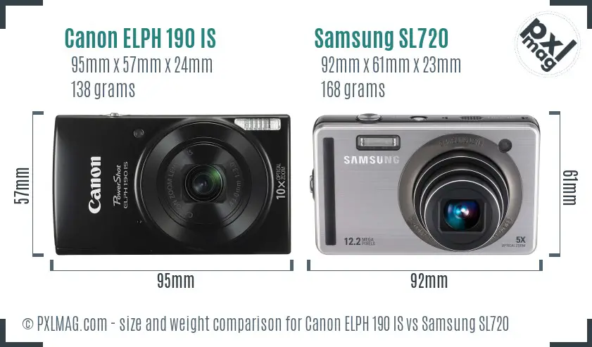 Canon ELPH 190 IS vs Samsung SL720 size comparison