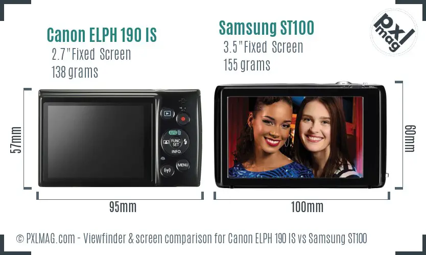 Canon ELPH 190 IS vs Samsung ST100 Screen and Viewfinder comparison