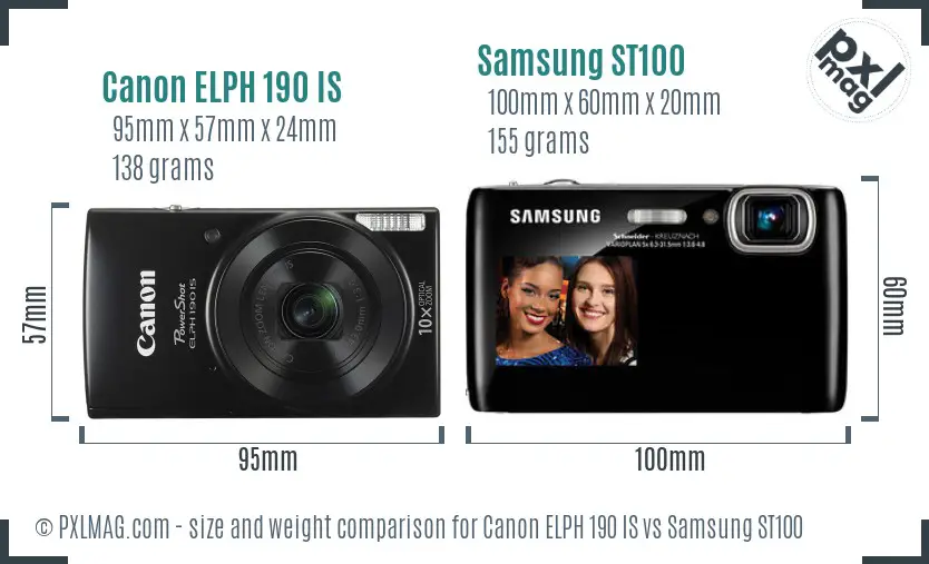 Canon ELPH 190 IS vs Samsung ST100 size comparison