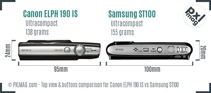 Canon ELPH 190 IS vs Samsung ST100 top view buttons comparison