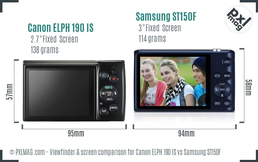 Canon ELPH 190 IS vs Samsung ST150F Screen and Viewfinder comparison