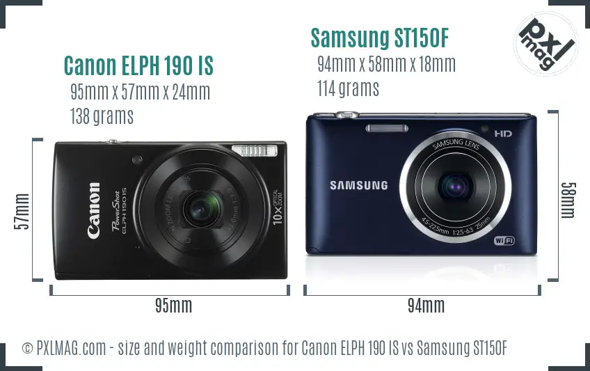 Canon ELPH 190 IS vs Samsung ST150F size comparison