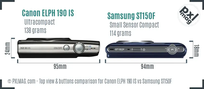 Canon ELPH 190 IS vs Samsung ST150F top view buttons comparison