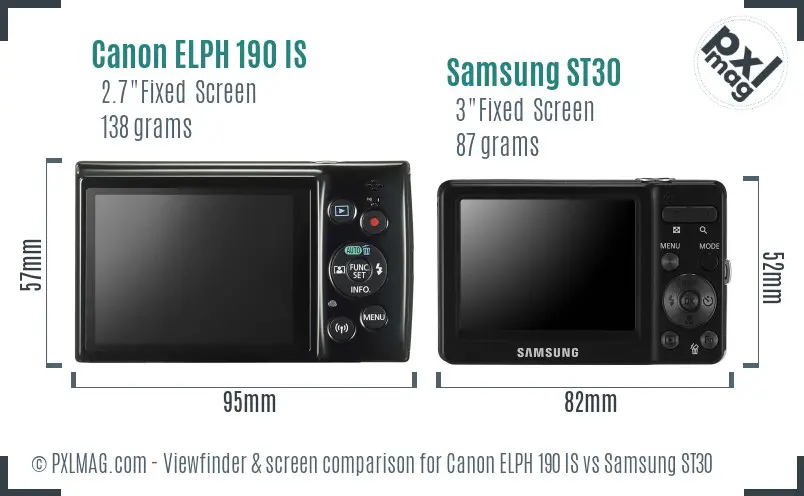 Canon ELPH 190 IS vs Samsung ST30 Screen and Viewfinder comparison