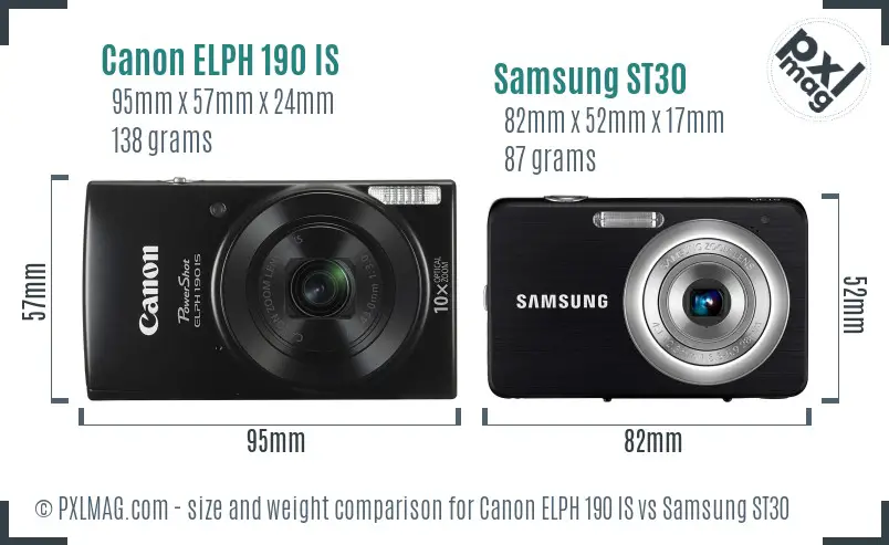Canon ELPH 190 IS vs Samsung ST30 size comparison
