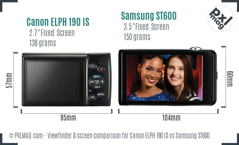 Canon ELPH 190 IS vs Samsung ST600 Screen and Viewfinder comparison