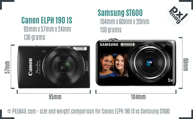 Canon ELPH 190 IS vs Samsung ST600 size comparison