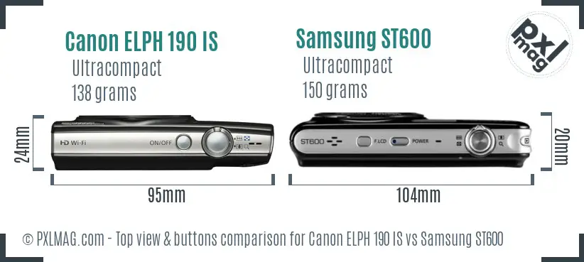 Canon ELPH 190 IS vs Samsung ST600 top view buttons comparison