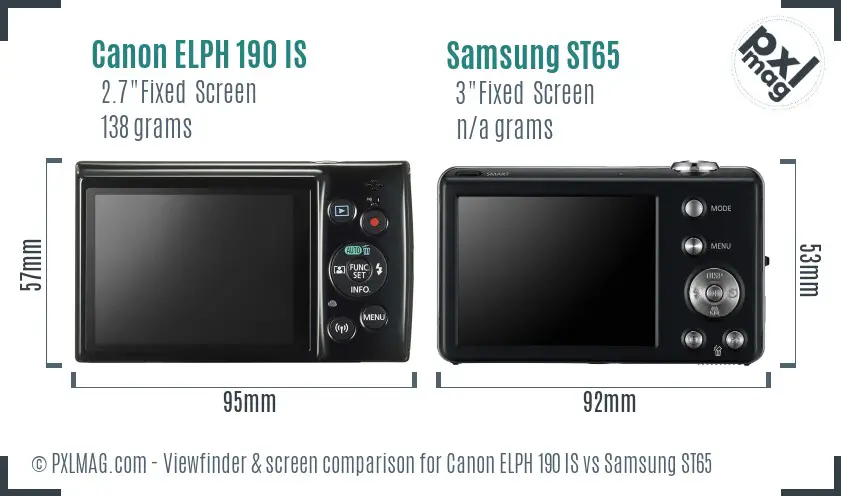 Canon ELPH 190 IS vs Samsung ST65 Screen and Viewfinder comparison
