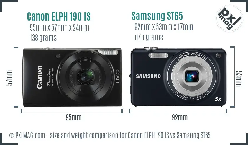 Canon ELPH 190 IS vs Samsung ST65 size comparison