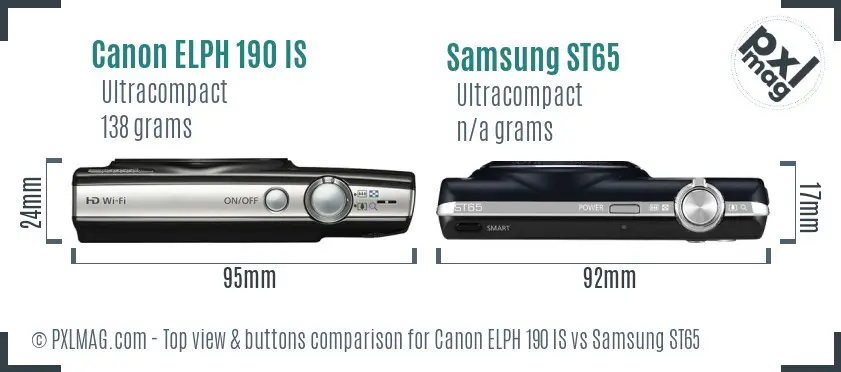 Canon ELPH 190 IS vs Samsung ST65 top view buttons comparison
