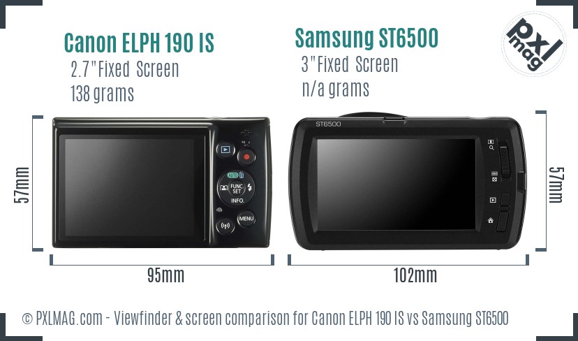 Canon ELPH 190 IS vs Samsung ST6500 Screen and Viewfinder comparison