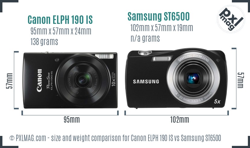 Canon ELPH 190 IS vs Samsung ST6500 size comparison