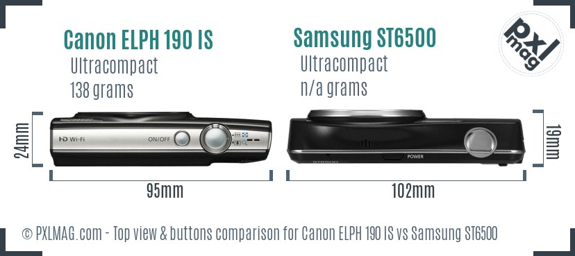 Canon ELPH 190 IS vs Samsung ST6500 top view buttons comparison