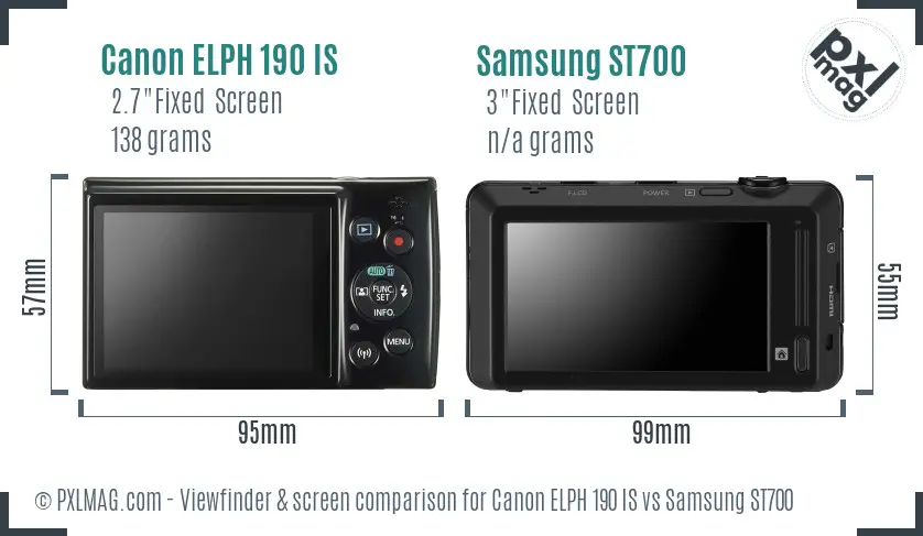 Canon ELPH 190 IS vs Samsung ST700 Screen and Viewfinder comparison