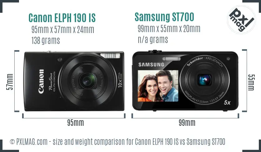 Canon ELPH 190 IS vs Samsung ST700 size comparison