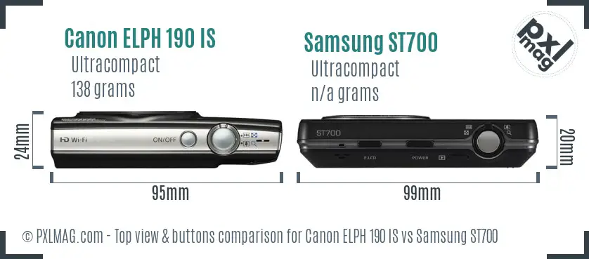 Canon ELPH 190 IS vs Samsung ST700 top view buttons comparison