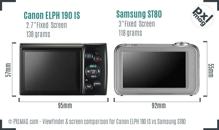 Canon ELPH 190 IS vs Samsung ST80 Screen and Viewfinder comparison Canon ELPH 190 IS vs Samsung ST80 Screen and Viewfinder comparison