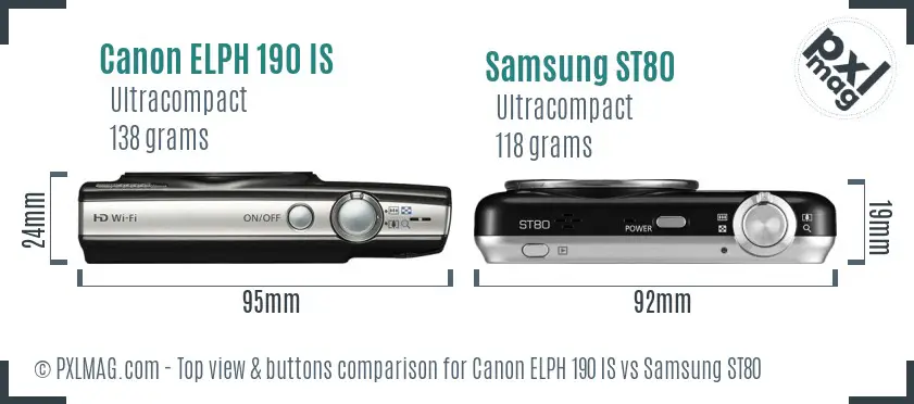 Canon ELPH 190 IS vs Samsung ST80 top view buttons comparison Canon ELPH 190 IS vs Samsung ST80 top view buttons comparison