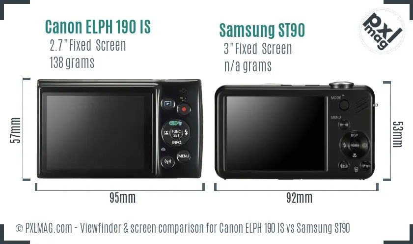 Canon ELPH 190 IS vs Samsung ST90 Screen and Viewfinder comparison